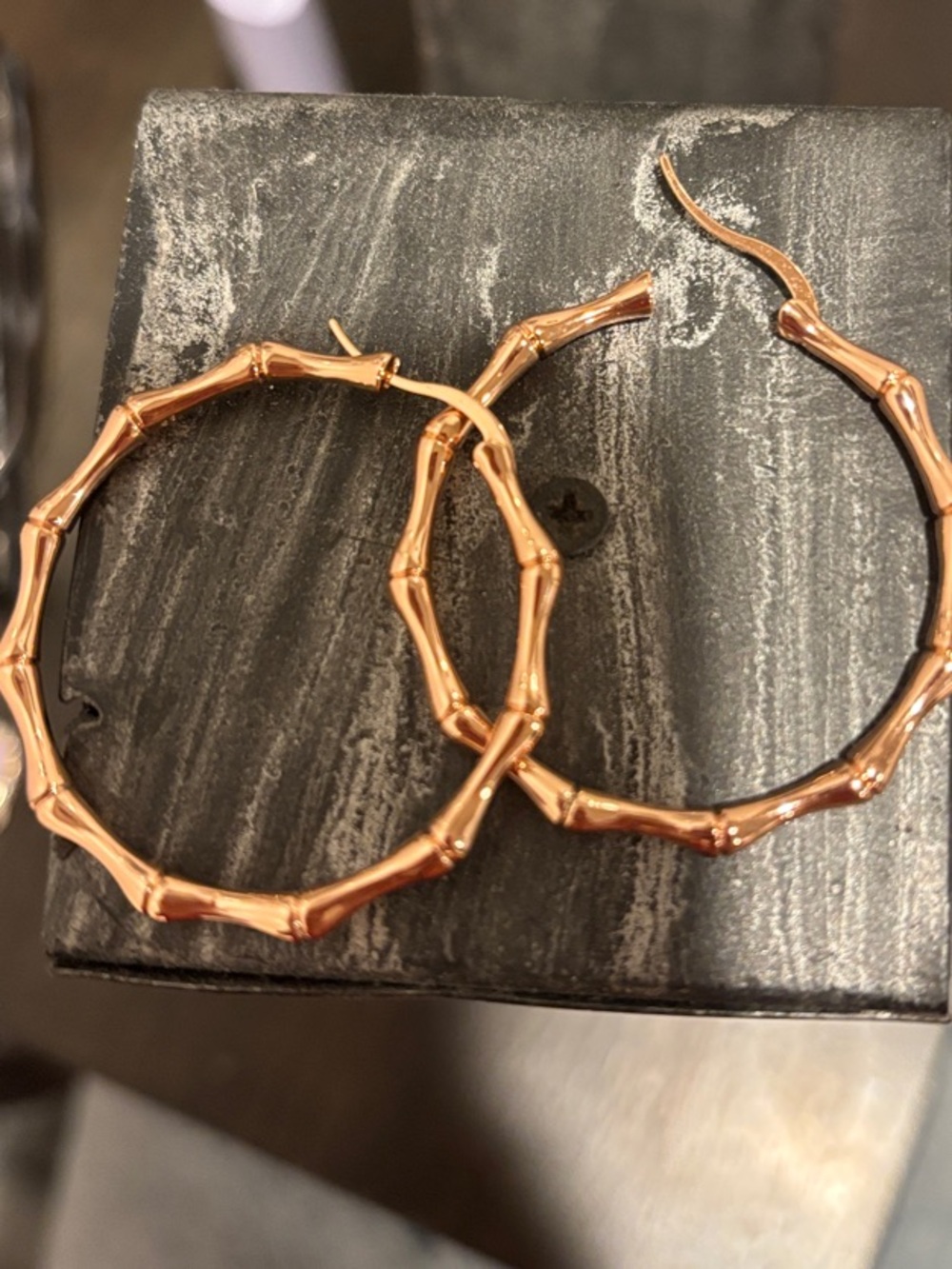 Bamboo-Textured Hoop Earrings in Rose Gold